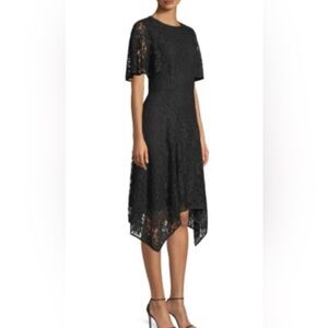 Donna Karan Black Lace Dress size 12. High/low hem, short fluttery sleeves. Nice